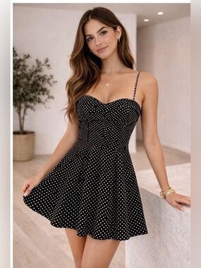 Zara Mini corset dress chiffon polka dot  dress, size L